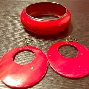 Hot red bracelet and earring set